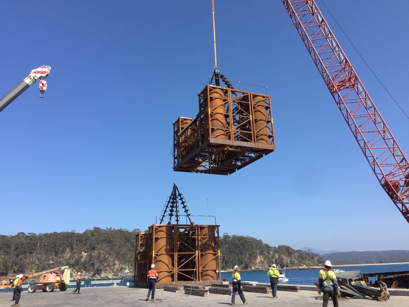 Construction of took place in Eden before the structure was towed north to Merimbula. Photo: Supplied.