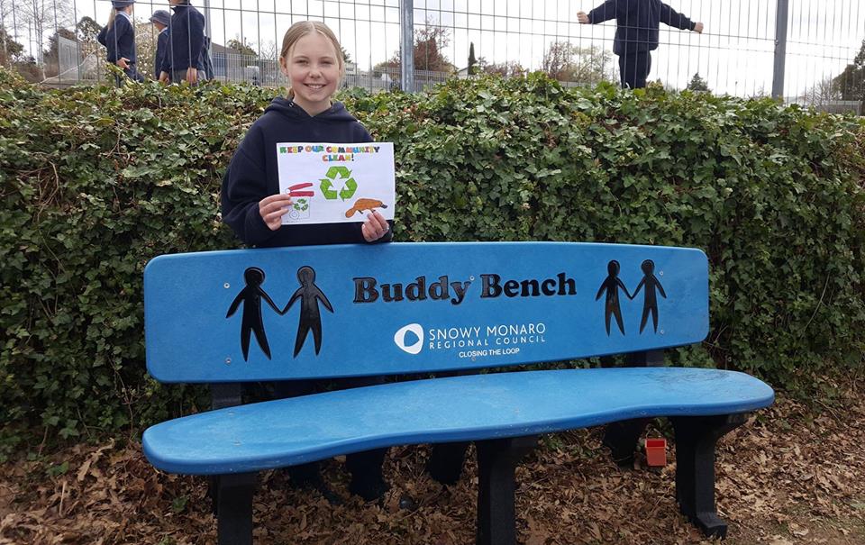 Bombala 'Buddy Bench' in place after garbage art win for Alex