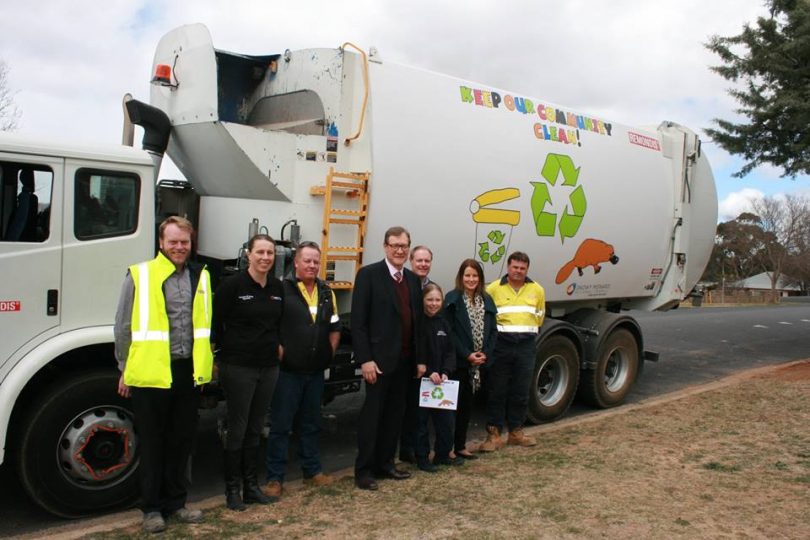 Mayor. John Rooney and school student Alex Reed (both centre) with members of Council's Resource and Waste Team. Photo: Supplied