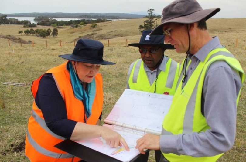 Member for Gilmore, Ann Sudmalis inspecting plans fort the Turros upgrade with staff from NSW RMS. Photo: Supplied.