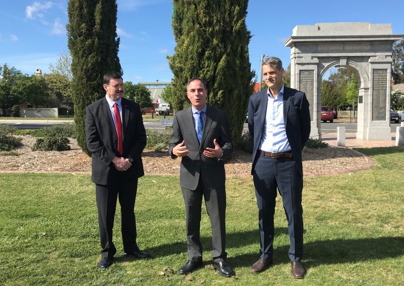 Federal Member for Eden-Monaro Mike Kelly, Shadow Education Minister Jihad Dib with Country Labor’s Candidate for Monaro Bryce Wilson.
