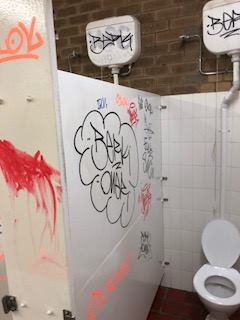 Recent vandalism in the Town Centre toilets at Jindabyne. Photo: SMRC