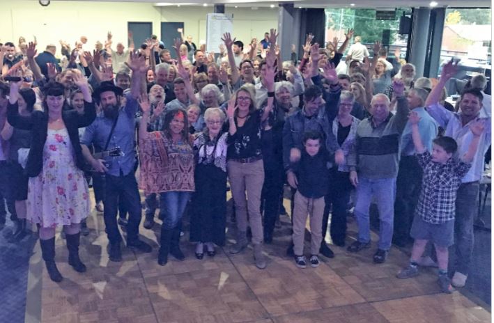 More than 450 people came together to raise funds for drought relief at Eurobodalla Raindance events in Batemans Bay, Moruya (pictured) and Narooma on Friday night. Photo: ESC.