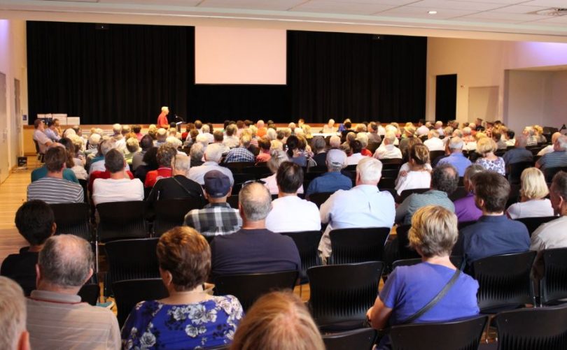 Around 300 people attended the determination meeting hosted by the SRPP, around 20 people spoke. Photo: Ian Campbell.