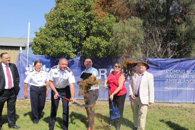 Those with a shovel: Acting Deputy Director, Clinical Operations, Sth Region NSW Ambulance - Mark Gibbs, Member for Monaro - John Barilaro and petition organiser - resident Deborah Olde. Photo: Supplied.