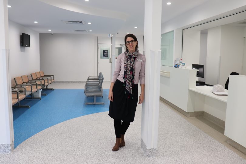 Acting Nurse Manager Pambula Hospital, Kelly Jurd in the renovated reception and waiting area completed during Stage 1 works. Photo: Supplied.