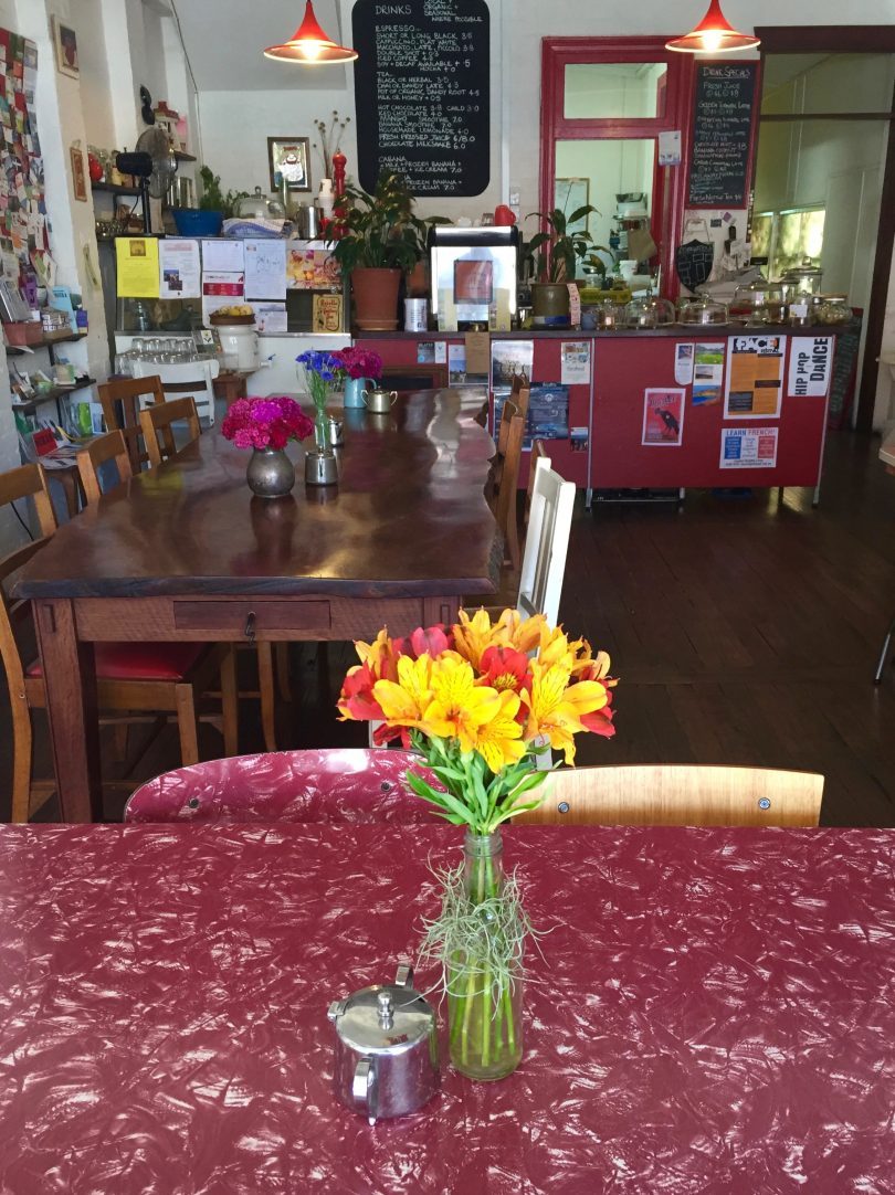 Fresh flowers create a homely touch at Red Café in Bega.