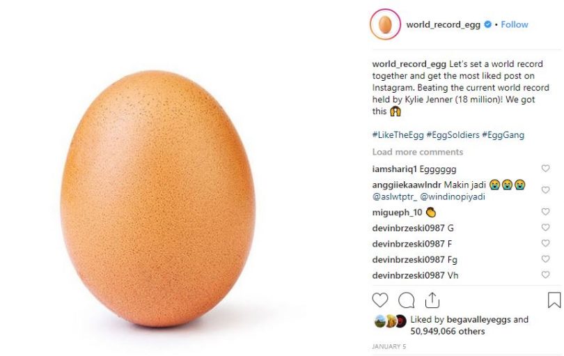 The Instagram World Record Egg. Photo: Instagram.
