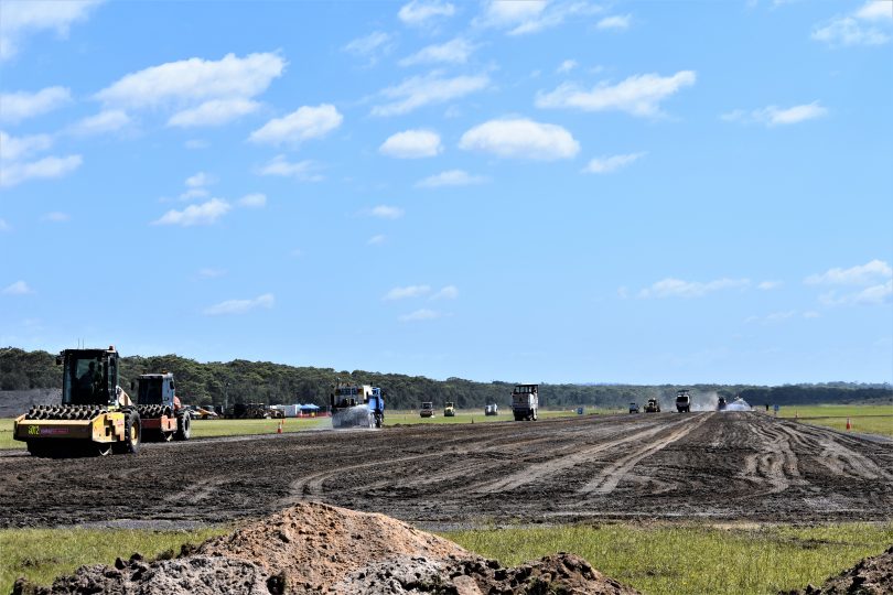 The runway asphalt had been completely dug over by the end of the first day of work. Photo: ESC.