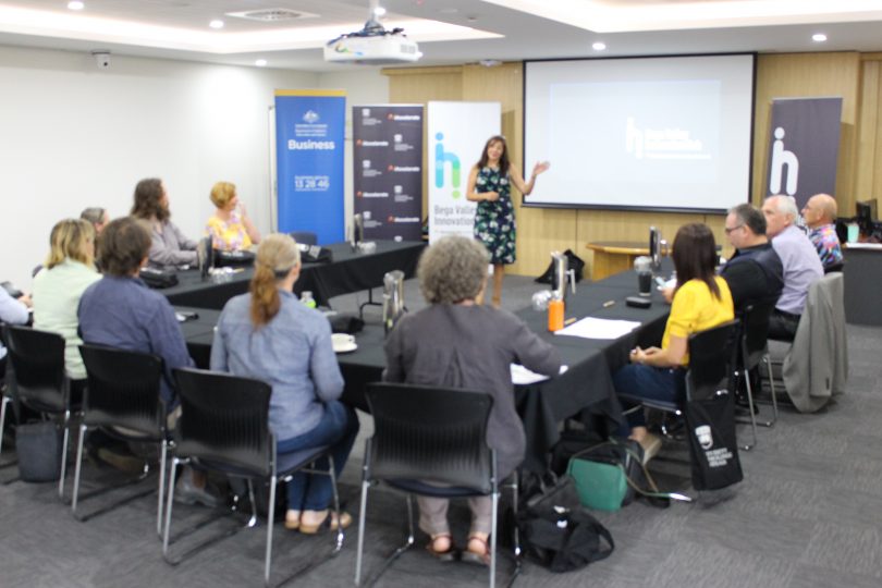 Mia Maze, Manager of teh Bega Valley Innovation Hub addresses the first cohort of start-ups. Photo: Ian Campbell.