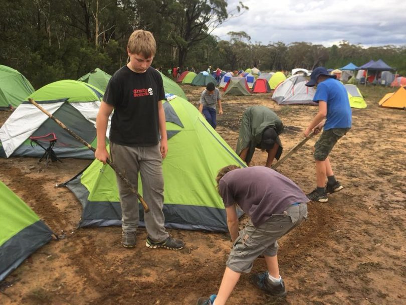 Merimbula Scouts setting up camp in the Belenglo State Forest in March 2018. PhotoL Merimbula Scouts Facebook.
