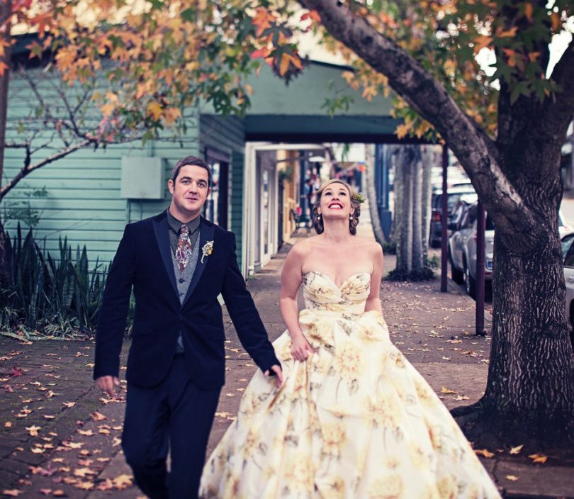 Magic radiates on an autumn Bangalow day, wedding gown by Simone. Photo: Van Middleton Photography.