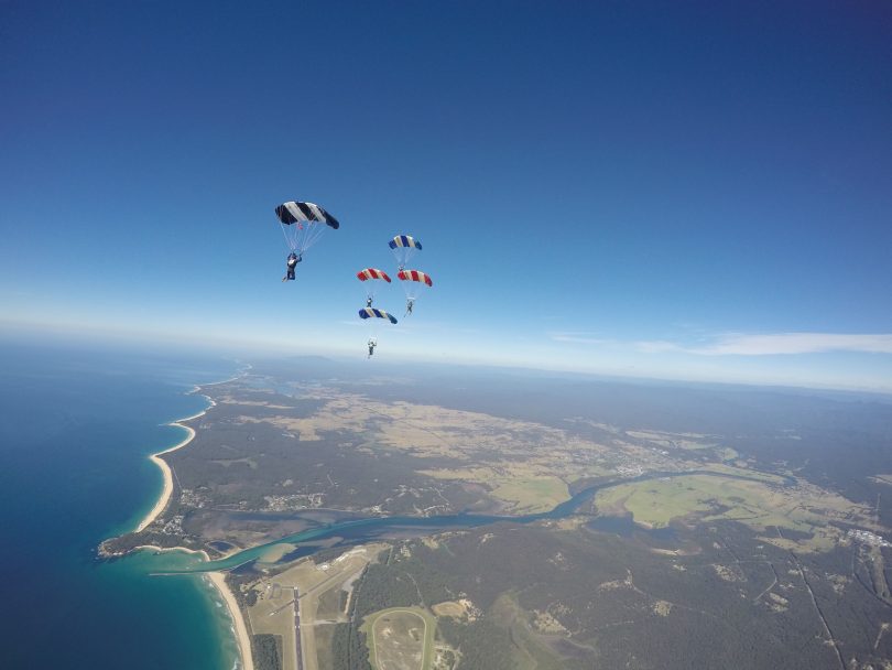 The Australiana and New Zealand National Skydiving Championships ore on now in the sky above Moruya. Photo: supplied