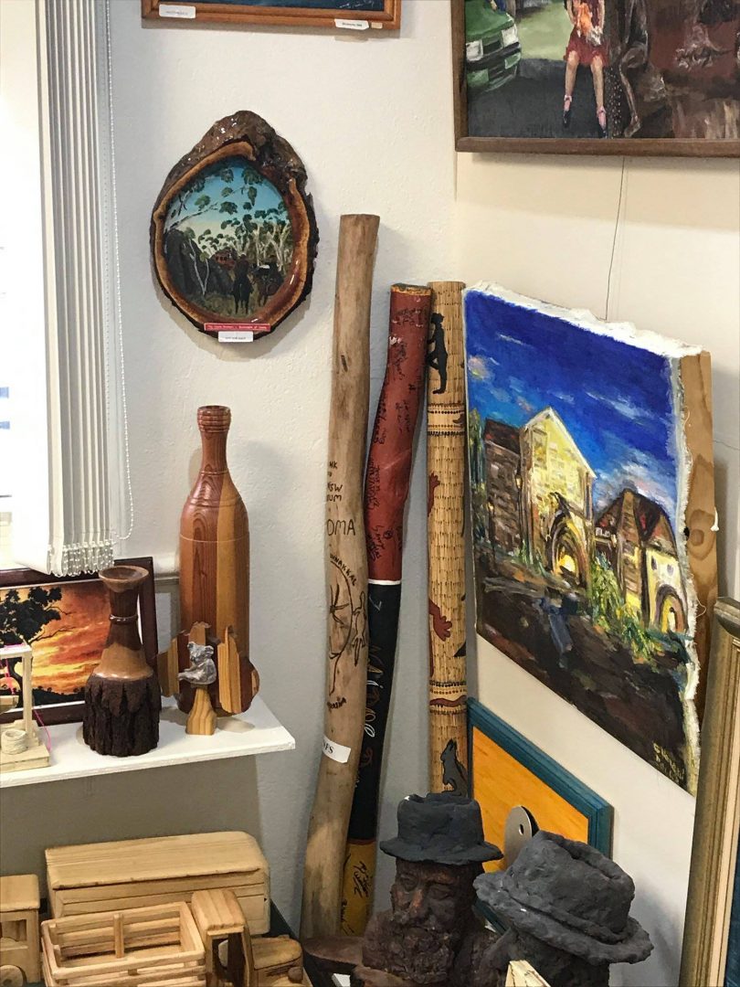 Instruments and artwork by Indigenous prisoners from an outback prision are sold in Cooma's museum shop. Picture: Facebook. 