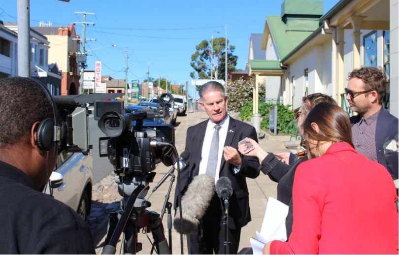 Howard Brown addresses local media outside Bega Court House. Photo: Ian Campbell.