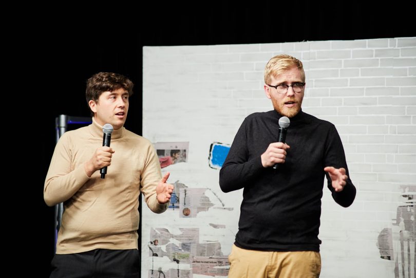 Alasdair Tremblay-Birchall [left] and Andy Mathews in a still from their current Melbourne Comedy Festival show "Magma." Picture: provided. 