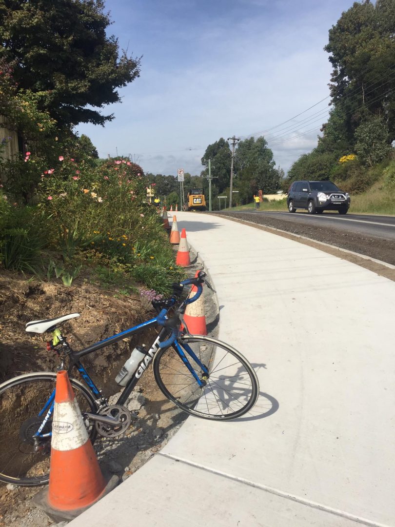 Although funding for the Kalaru-Bega section of the bega-Tathra ride has not been secured, this section of path near Beag Hospital has recently been completed. Photo: Bega-Tathra Safe Ride Facebook Page. 