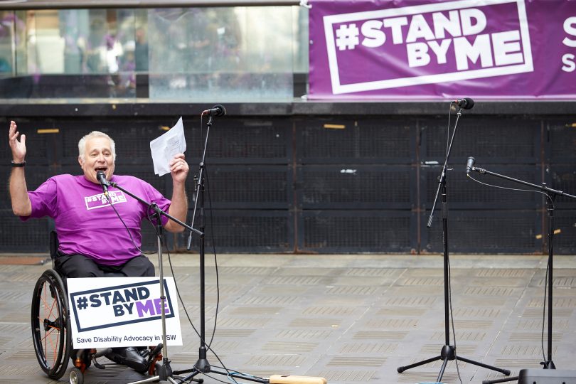 Kalaru local Chris Sparks at the NSW DAA #Stand By Me Rally for Disability Advocacy Funding in February this year. Photo: supplied. 