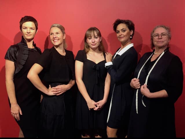 Some of our Ladies in Black cast Left to Right Patricia Mills, Haley Fragnito, Georgia Brian, Michelle Petigrove and Mahamati — at Bega Valley Civic Centre.