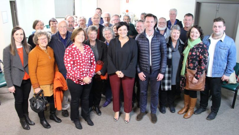 Labor party members of the Bega Valley with ledership candudates Jodi McKay (centre) and Chris Minns (right) the meeting was hosted by Labor canddiate for Bega Leanne Atkinson (left). Photo: Ian Campbell.