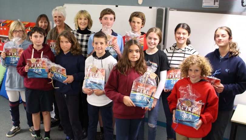 Some of the students who took part along with at teacher Lucey Jurek-Macy, writing teacher Judith Radin and Principal Lisa Freedman. Photo: Ian Campbell