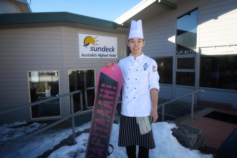 Shen Lo has been able to combine his love of food and snowboarding this season as chef at The Sundeck Hotel. Photo: Supplied. 
