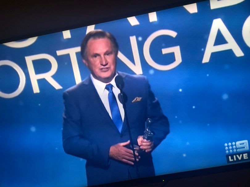 Frankie J Holden, on the tele at the 61st Logie Awards. Photo: Ian Campbell.
