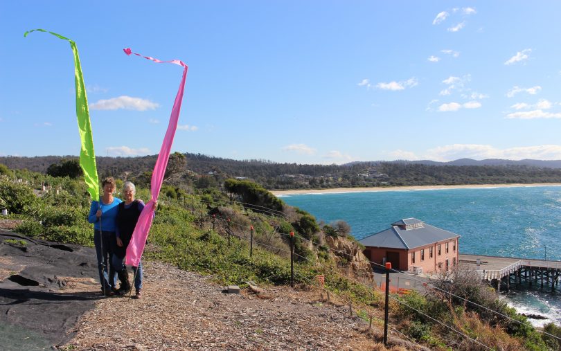 Look for the green and pink flags for Tathra's Aug 25 open garden day, Pip Marshmen and Chris Hamilton. Photo: Ian Campbell.