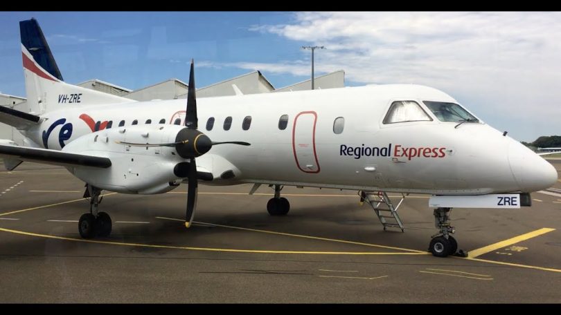 Regional Express, Saab 340 which opperates out of Merimbula, Moruya, and Cooma. Photo: Paul Stewart, YouTube.
