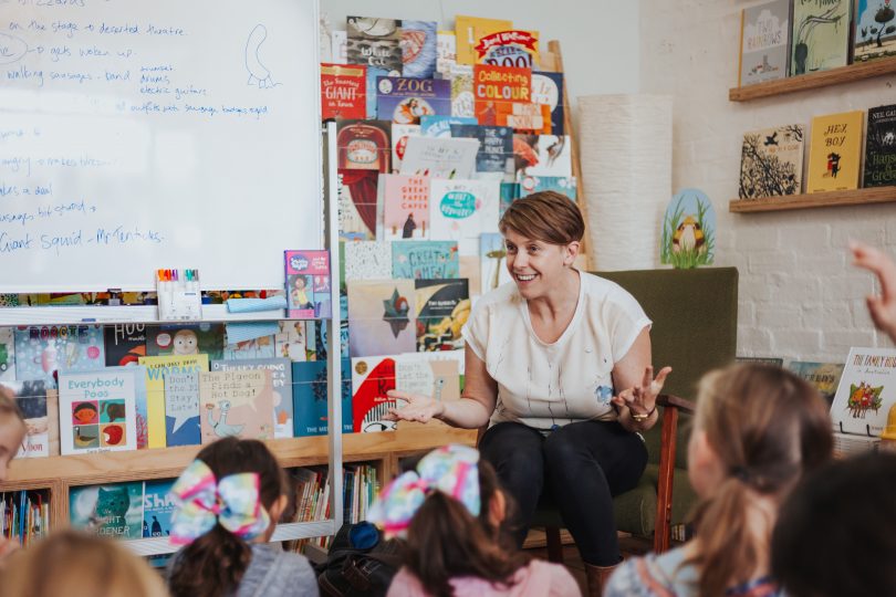 Children's book author Ailsa Wild bringing her characters to life at a Melbourne reading. Photo: Supplied. 