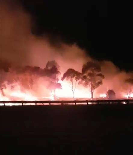 Bredbo, late Thursday night. "Picture shows how intensily this fire burnt, despite it being very cold and no wind." Photo: Monaro Team Rural Fire Service Facebook.