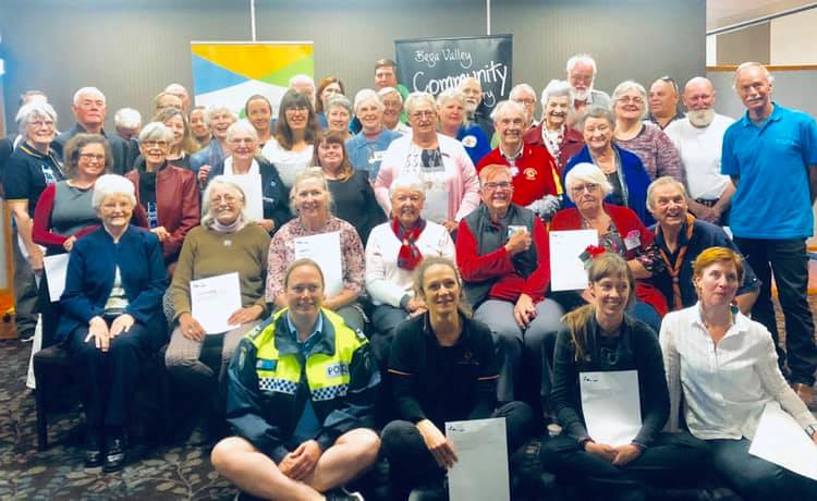 Happy faces representing a number of community organisations at the Bega Valley ClubGRANTS presentation. Photo: Bega Valley Mayor Kristy McBain.