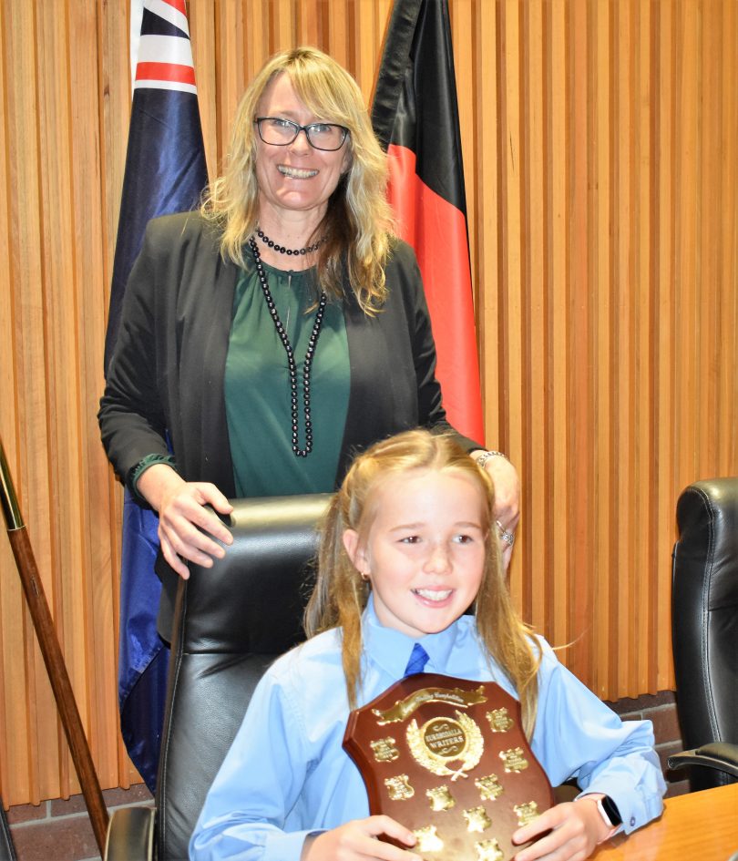 Mayor Liz Innes with overall and Syd Hayes Creative Writing Award winner Rosie McPartland. Photo: Supplied.