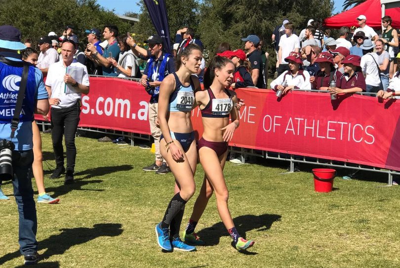 Jaylah, left, after winning the National Cross Country Championships in August. Photo: Supplied. 