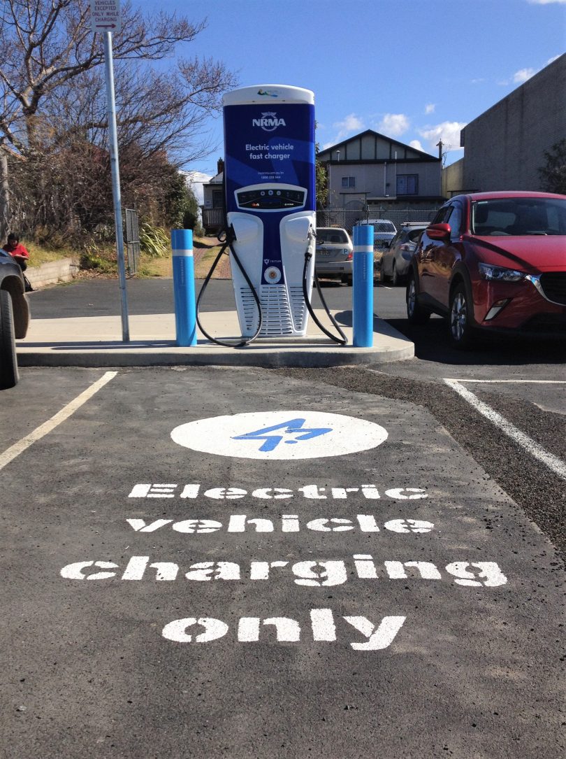 This new fast charger in Bega is one of 23 installed state-wide by the NRMA. Photo: Elka Wood. 