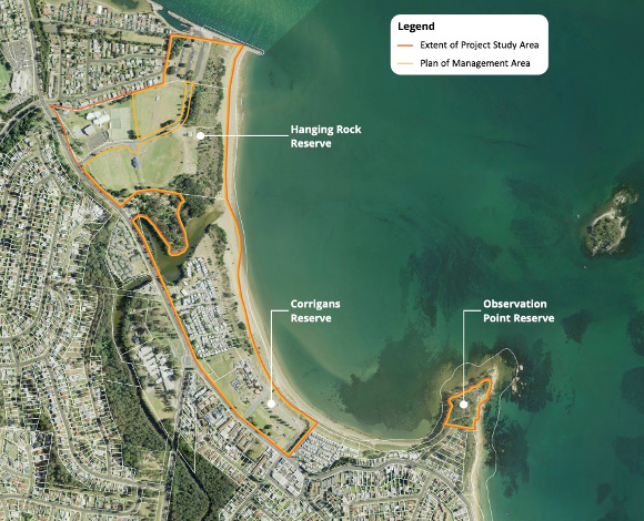 An online survey canvassing the future look, feel, and management of Hanging Rock, Corrigans Beach and Observation Point reserves near Batemans Bay closes next Monday. Photo: Supplied.