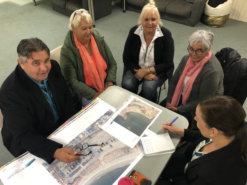 Walbunga elders Bunja Smith, Gina Brook, Tracey Gill-Dallinger, and Meryl Crow share historical information and their ideas for the future of crown land at Catalina and Batehaven. Photo: Supplied.