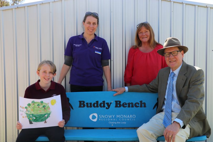 Isobel Collits, Edwina Lowe - Resource and Waste Education Officer, Leanne Oliver -Bredbo Public School Principal and Cr John Rooney. Photo: Supplied,