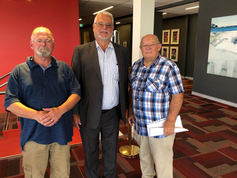 Lindon Thompson, Peter Haar, and Chris Young from Merimbula Big Game and Lakes Angling Club at this weeks meeting of Bega Valley Shire Council. Photo: Ian Campbell.