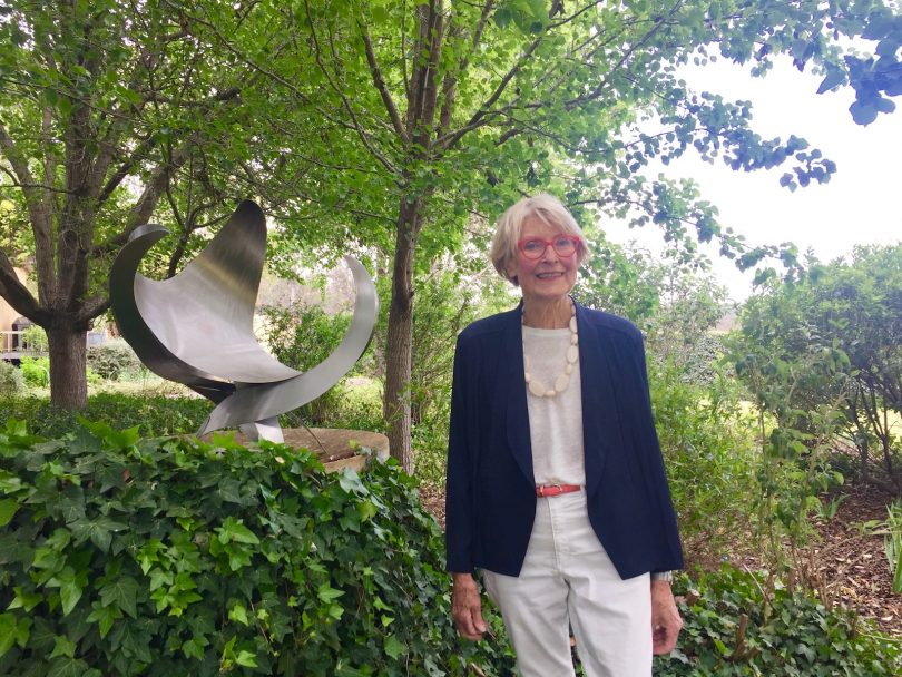 The lovely and passionate Carolyn Killen in her garden with a Jen Mallinson sculpture. Photo: Lisa Herbert
