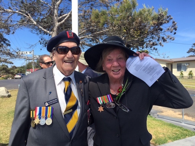 Allen Collins and Cr Liz Seckold at the Tathra Memorial for Remembrance Day