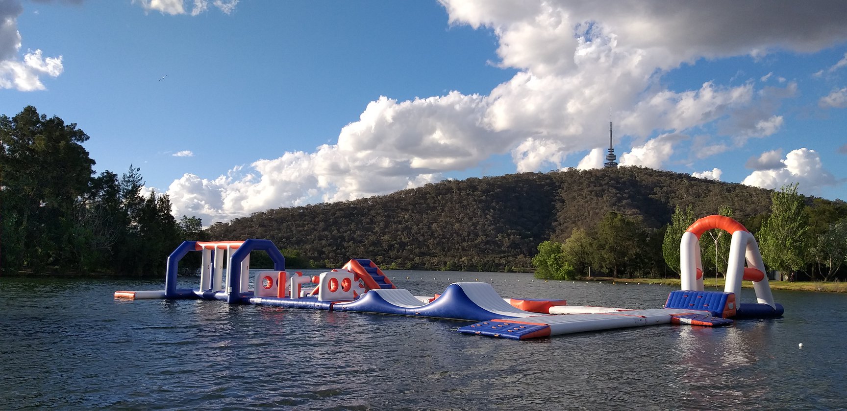 Lake Burley Griffin's first inflatable water park takes shape for Saturday launch