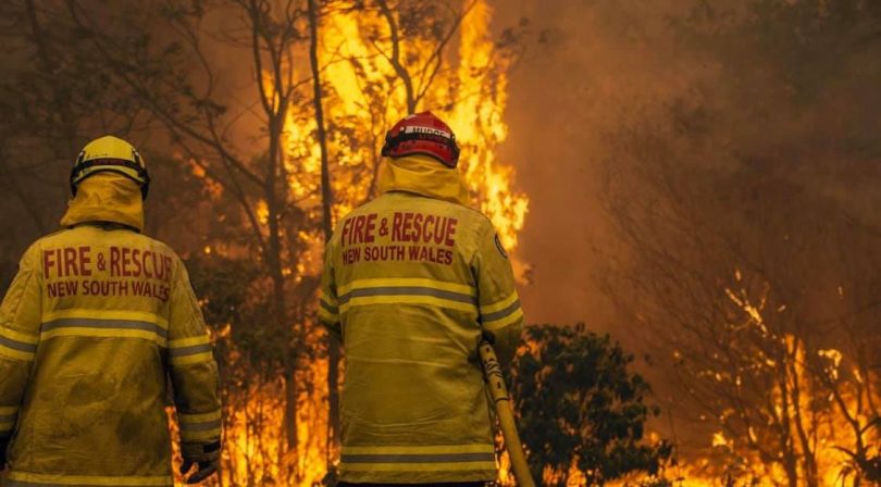 NSW Rural Fire Service firefighters battling bushfire