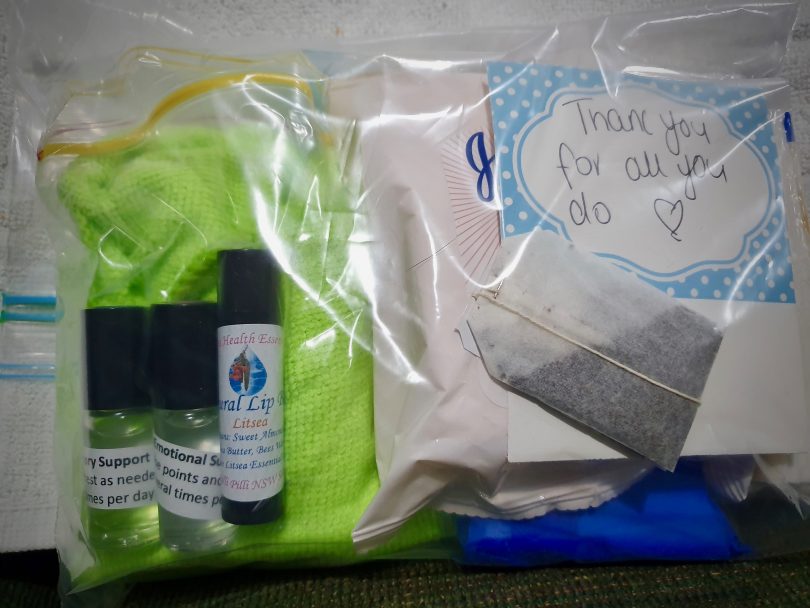 Care kit for firefighters, complete with thank you note. Photo: Supplied.