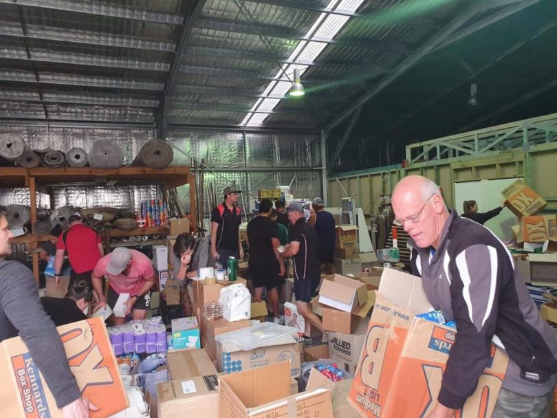 South Coast Donations Logistics Team at work soon after the fires. Photo: Supplied. 