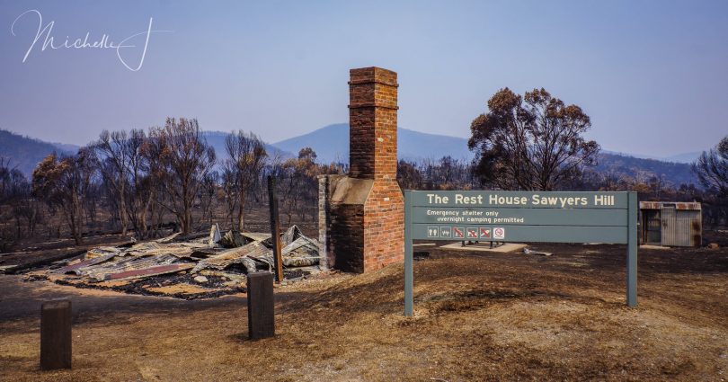 Destroyed Rest House Sawyers Hill after bushfire