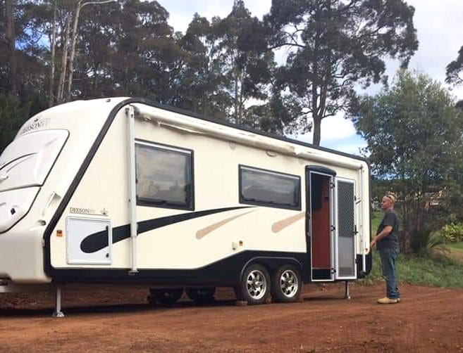 The caravan that was allegedly stolen from Batemans Bay and found at Mogo.