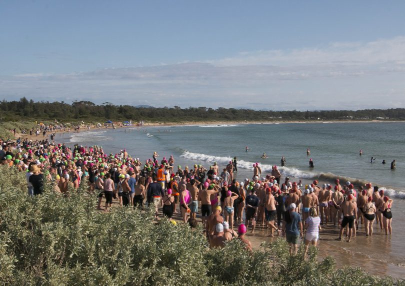 Broulee bay to breakers 2020 drew a big crowd of eager ocean swimmers. Photo: Supplied.
