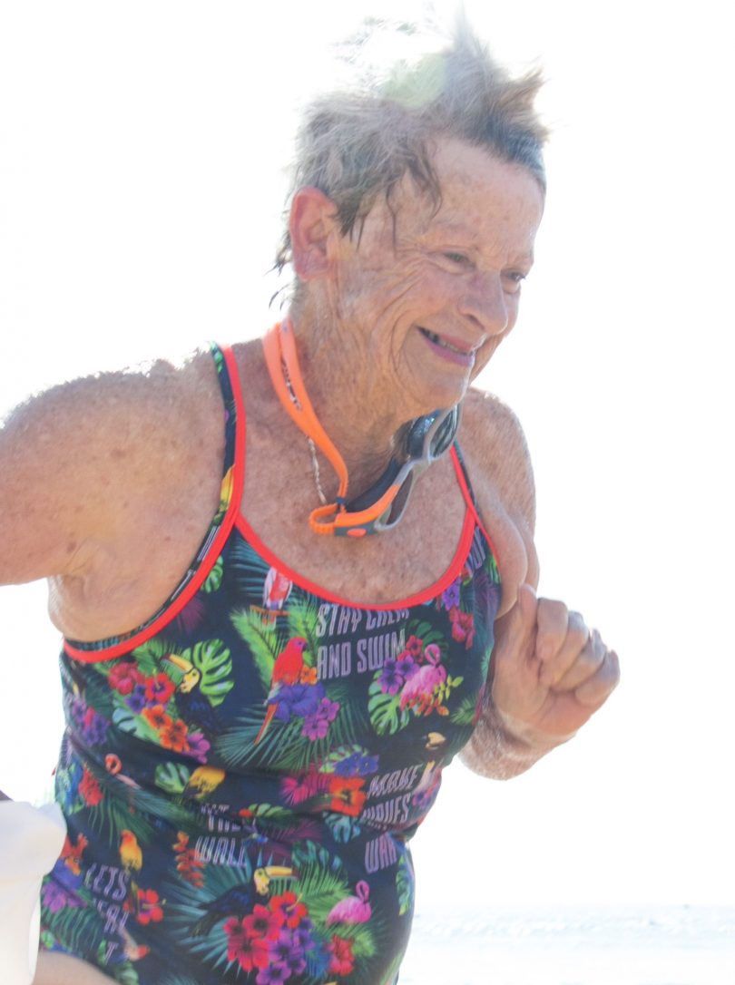 Wendy Dunn finishes the Broulee Bay to Breakers swim for the eighth time. Photo: Supplied. 
