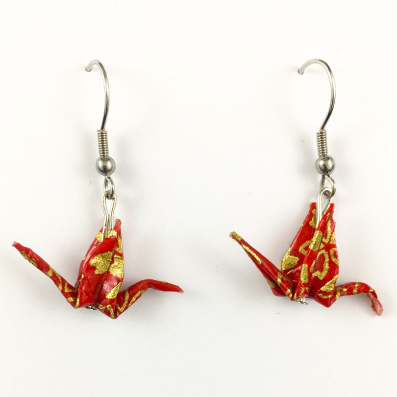 Pair of Japanese crane earrings.